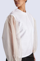 White Blouse See-Through Sleeves